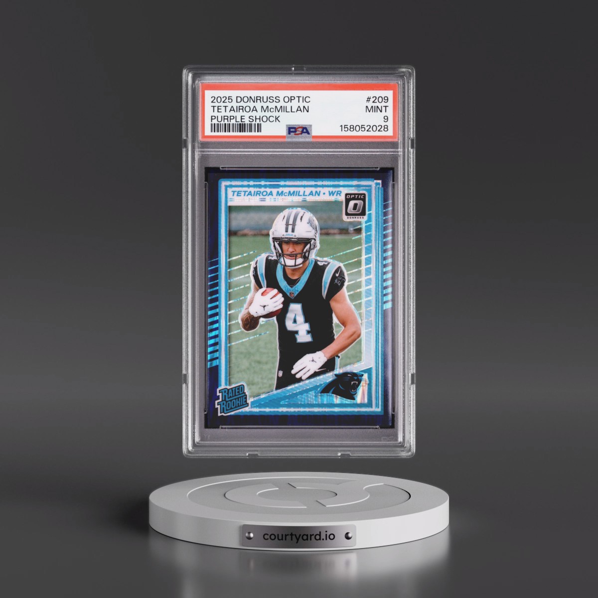 2025 Panini Donruss Optic #209 Tetairoa Mcmillan - Purple Shock (PSA 9 MINT)