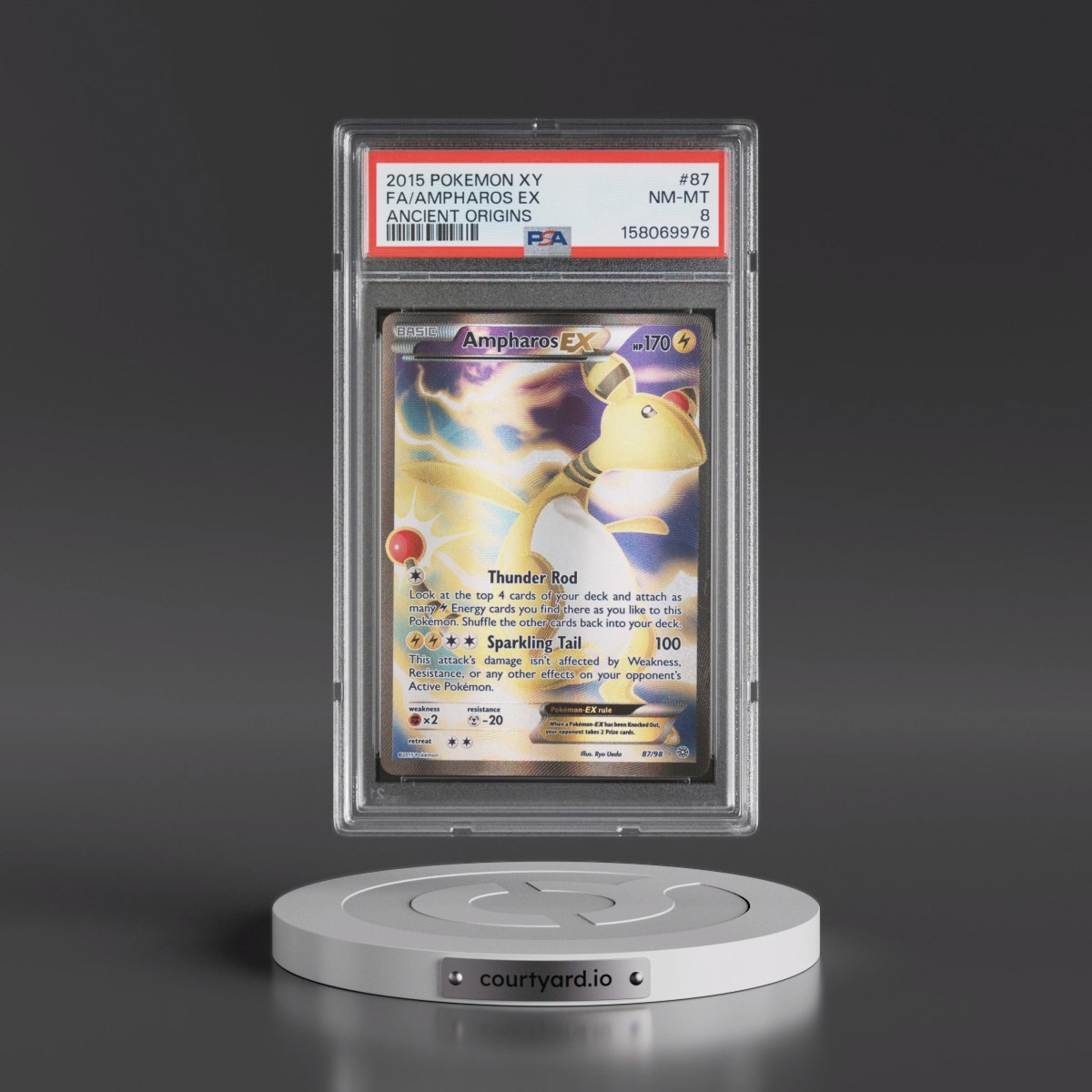 2015 Pokémon XY Ancient Origins #87 Ampharos EX - Holo Full Art (PSA 8 NM-MT)