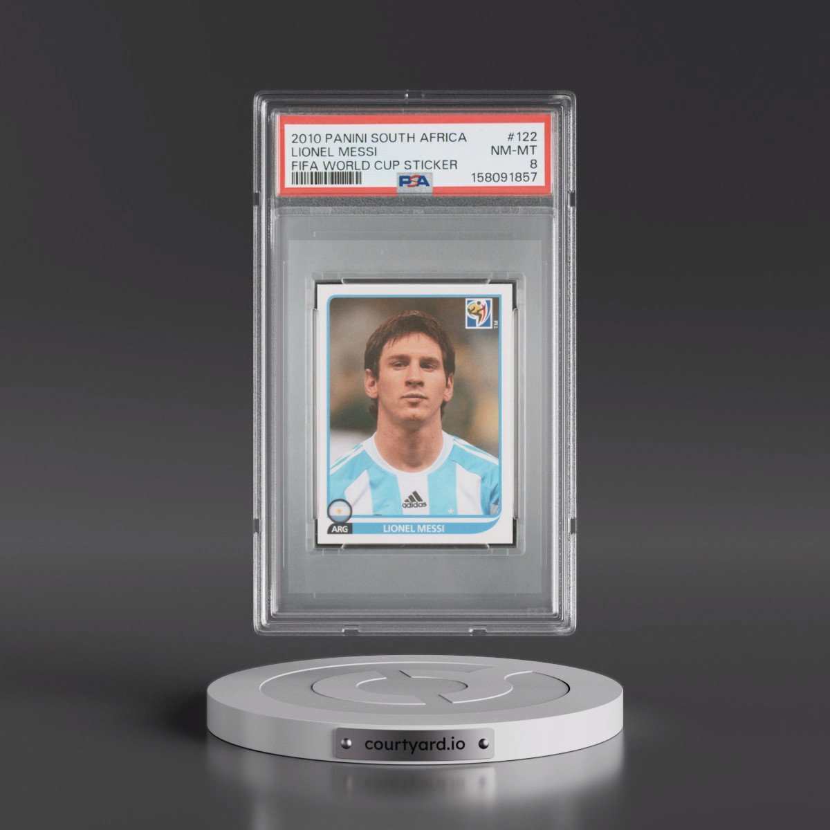 2010 Panini South Africa FIFA World Cup Sticker #122 Lionel Messi (PSA 8 NM-MT)