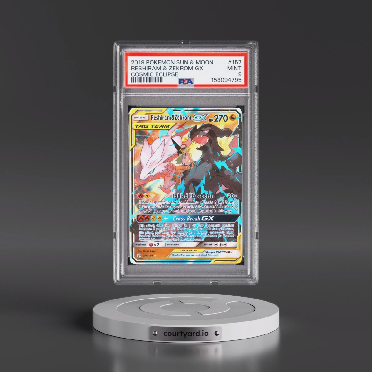2019 Pokémon Sun & Moon Cosmic Eclipse #157 Reshiram & Zekrom GX - Holo (PSA 9 MINT)