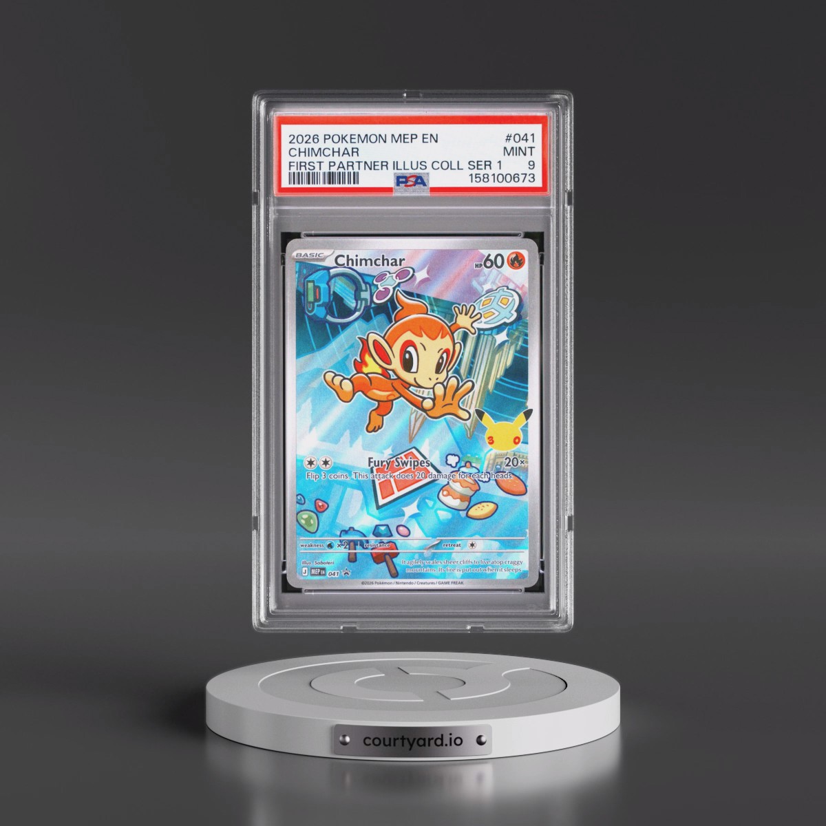 2026 Pokémon Mep EN-Me Black Star Promo #041 Chimchar - First Partner Illustration Collection Series 1 (PSA 9 MINT)