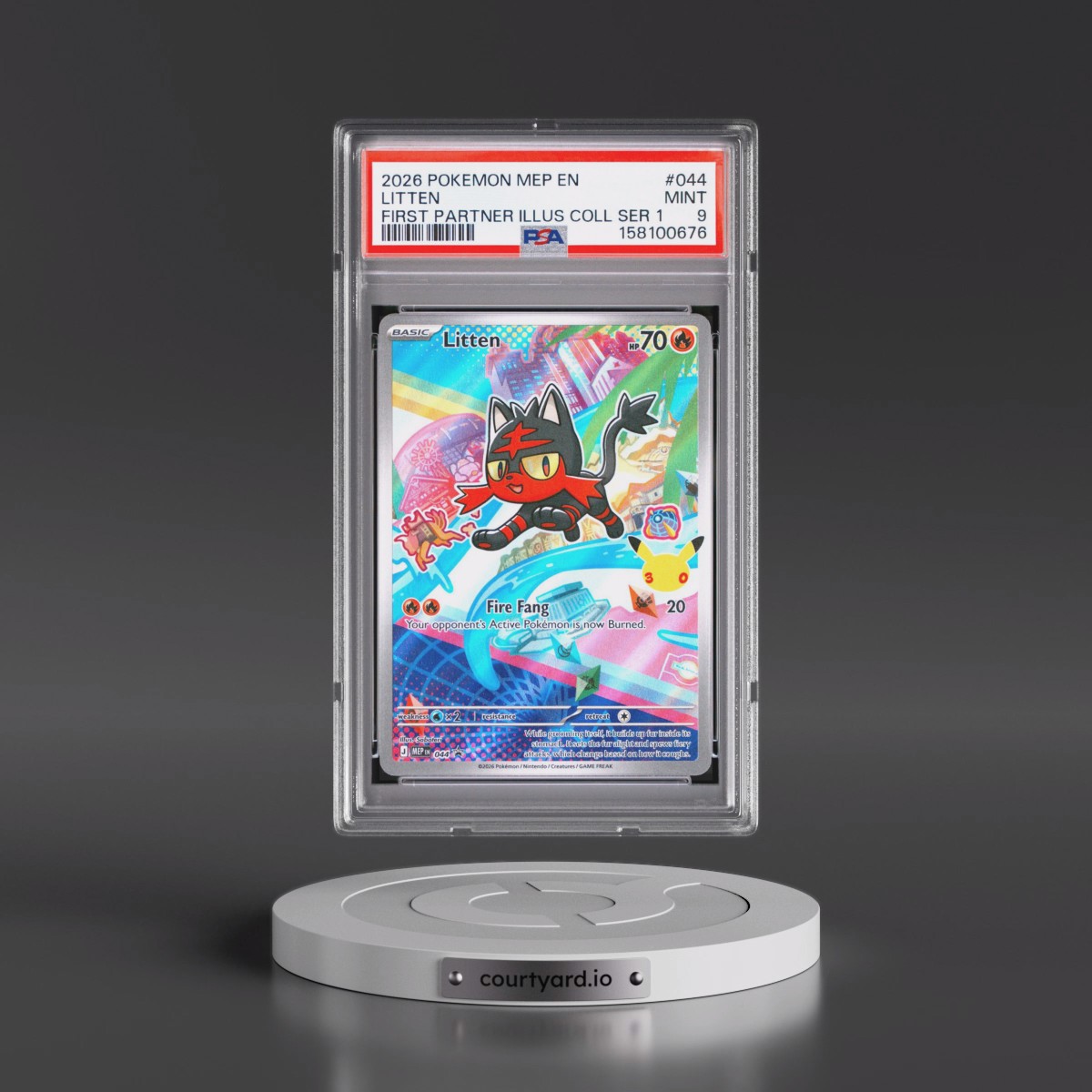 2026 Pokémon Mep EN-Me Black Star Promo #044 Litten - First Partner Illustration Collection Series 1 (PSA 9 MINT)