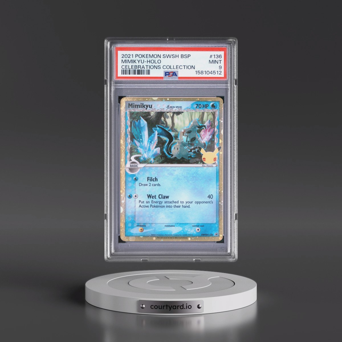 2021 Pokémon Swsh Black Star Promo #136 Mimikyu - Holo Celebrations Collection (PSA 9 MINT)
