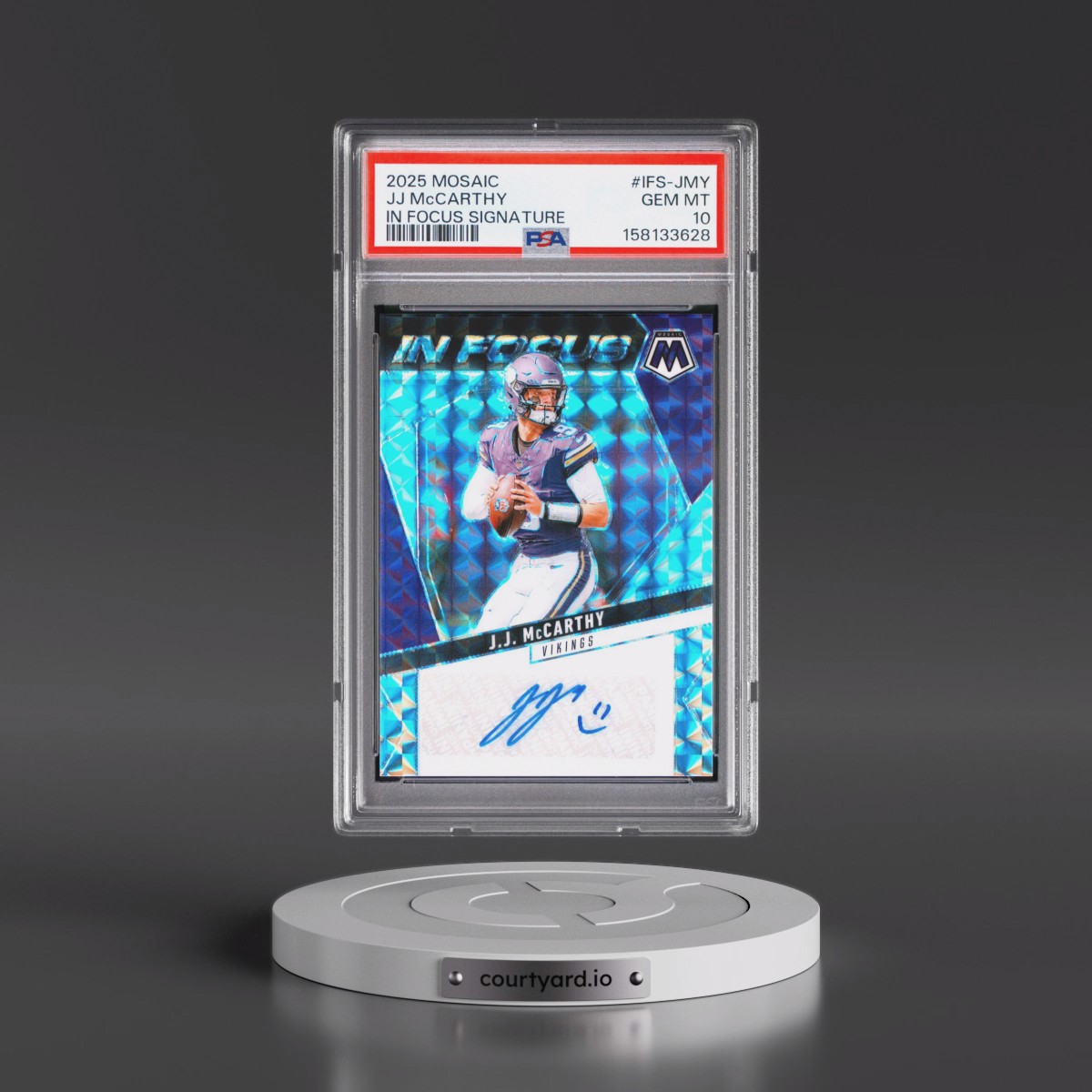 2025 Panini Mosaic in Focus Signatures #IFS-JMY JJ McCarthy (PSA 10 GEM MINT)