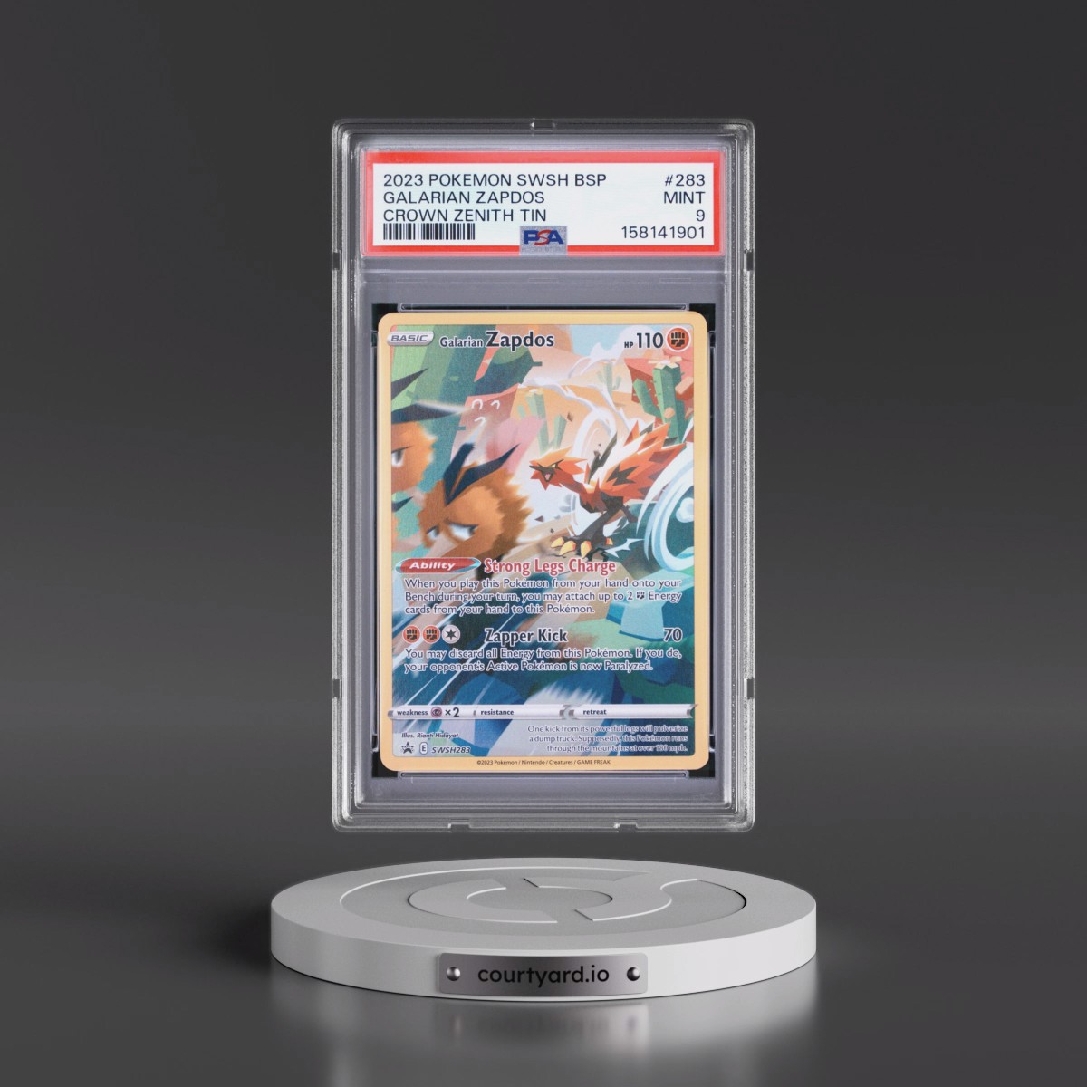 2023 Pokémon Swsh Black Star Promo #283 Galarian Zapdos - Crown Zenith Tin (PSA 9 MINT)
