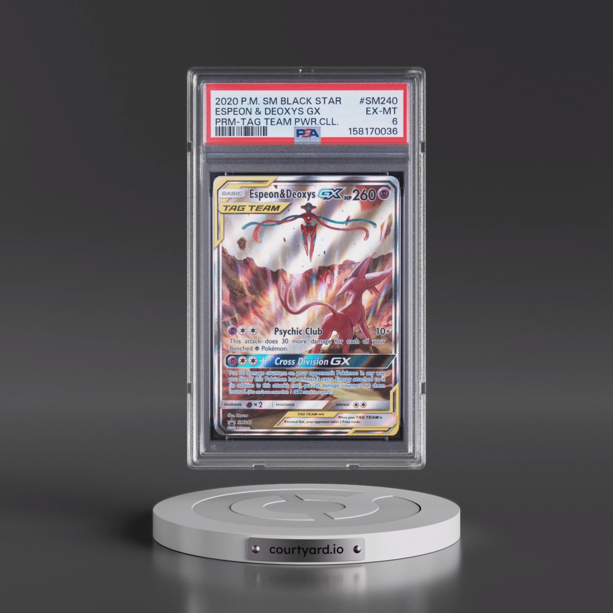 2020 Pokémon SM Black Star Promo #SM240 Espeon & Deoxys GX - Holo Tag Team Powers Collection (PSA 6 EX-MT)
