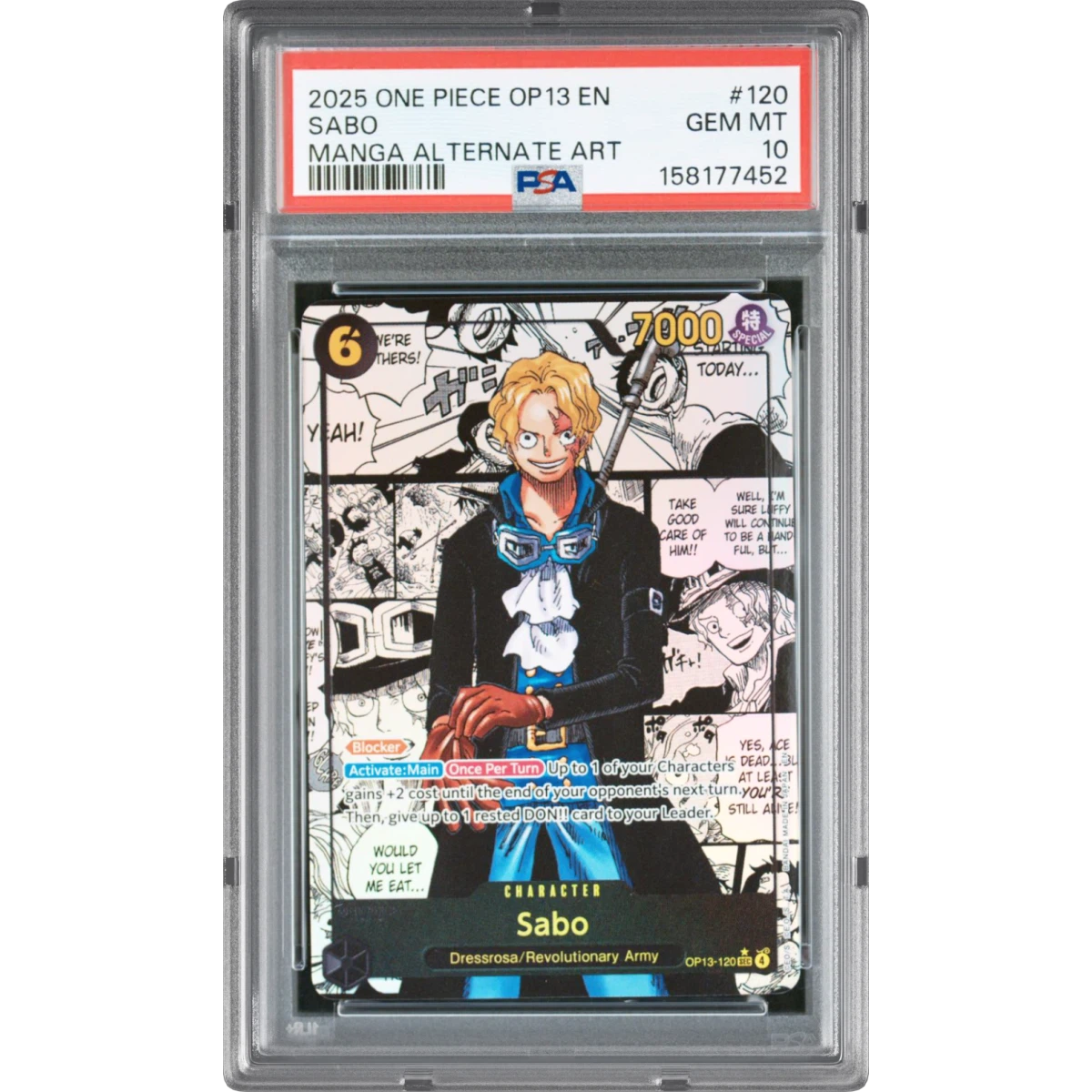 2025 One Piece OP13-Carrying on His Will #120 Sabo - Manga Alternate Art (PSA 10 GEM MINT)