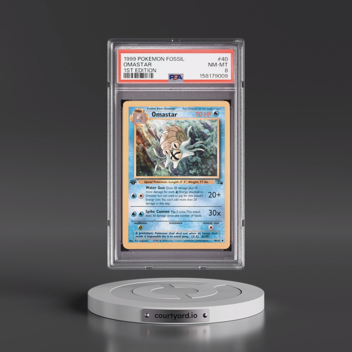 1999 Pokémon Fossil #40 Omastar - 1st Edition (PSA 8 NM-MT)
