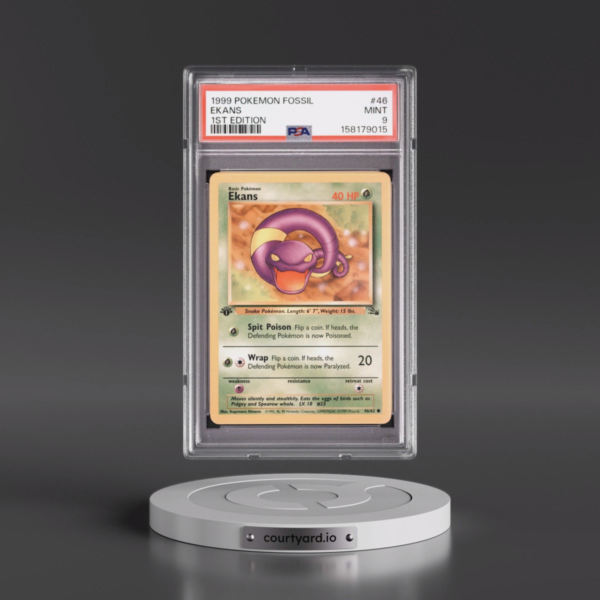 1999 Pokémon Fossil #46 Ekans - 1st Edition (PSA 9 MINT)