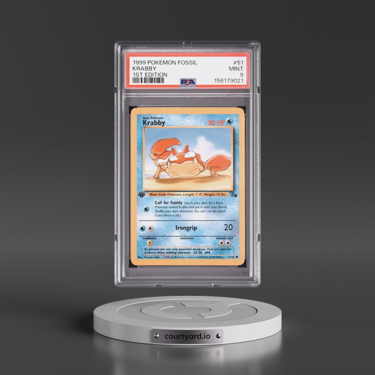 1999 Pokémon Fossil #51 Krabby - 1st Edition (PSA 9 MINT)