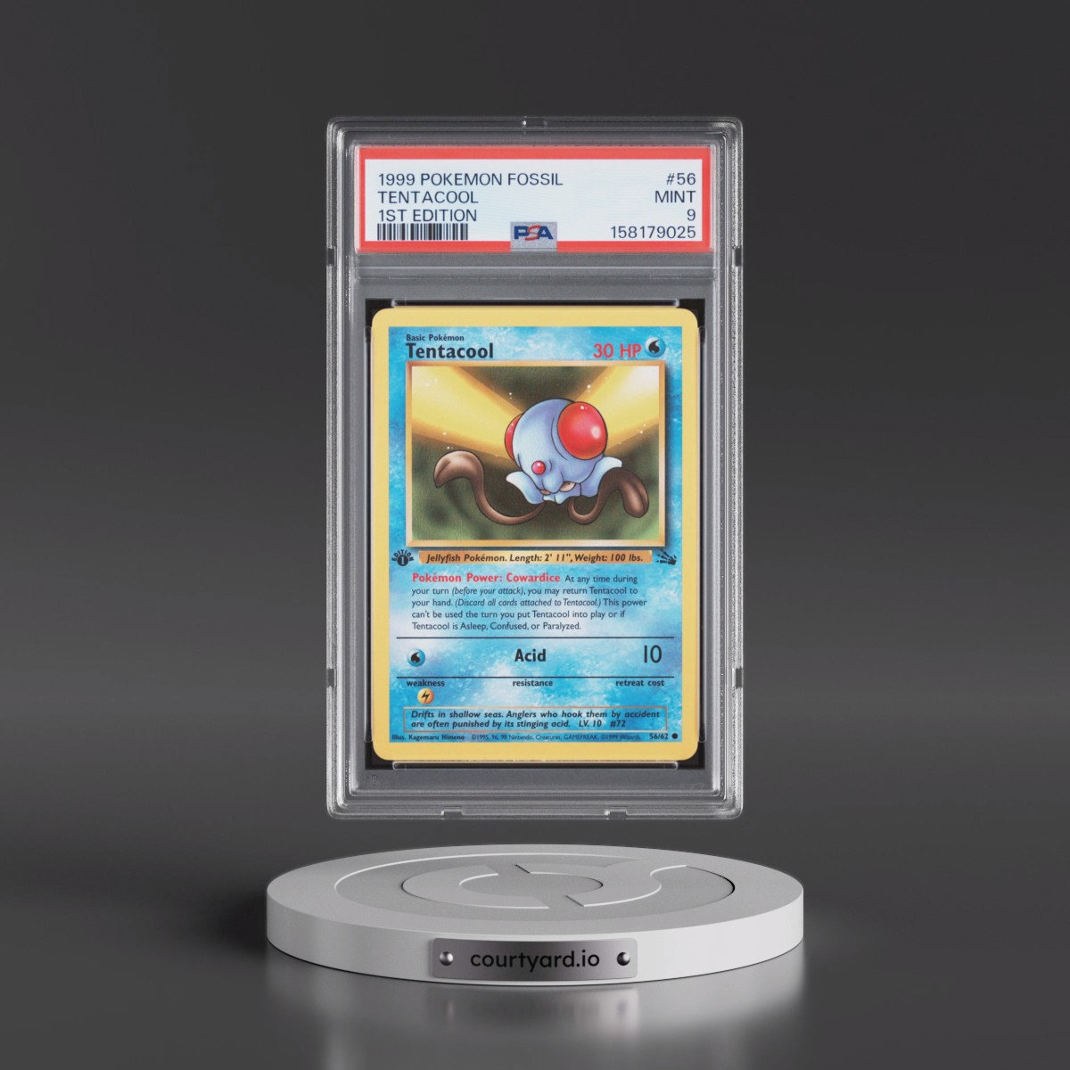 1999 Pokémon Fossil #56 Tentacool - 1st Edition (PSA 9 MINT)
