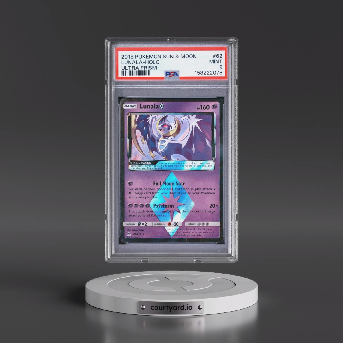 2018 Pokémon Sun & Moon Ultra Prism #62 Lunala - Holo (PSA 9 MINT)