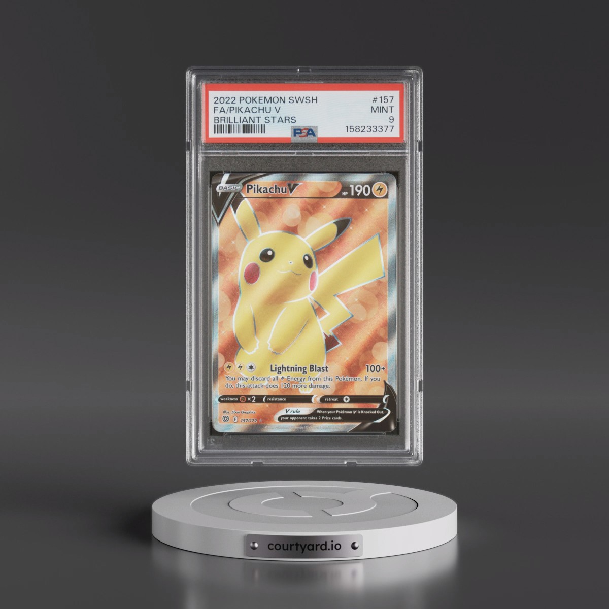 2022 Pokémon Sword & Shield Brilliant Stars #157 Pikachu V - Holo Full Art (PSA 9 MINT)