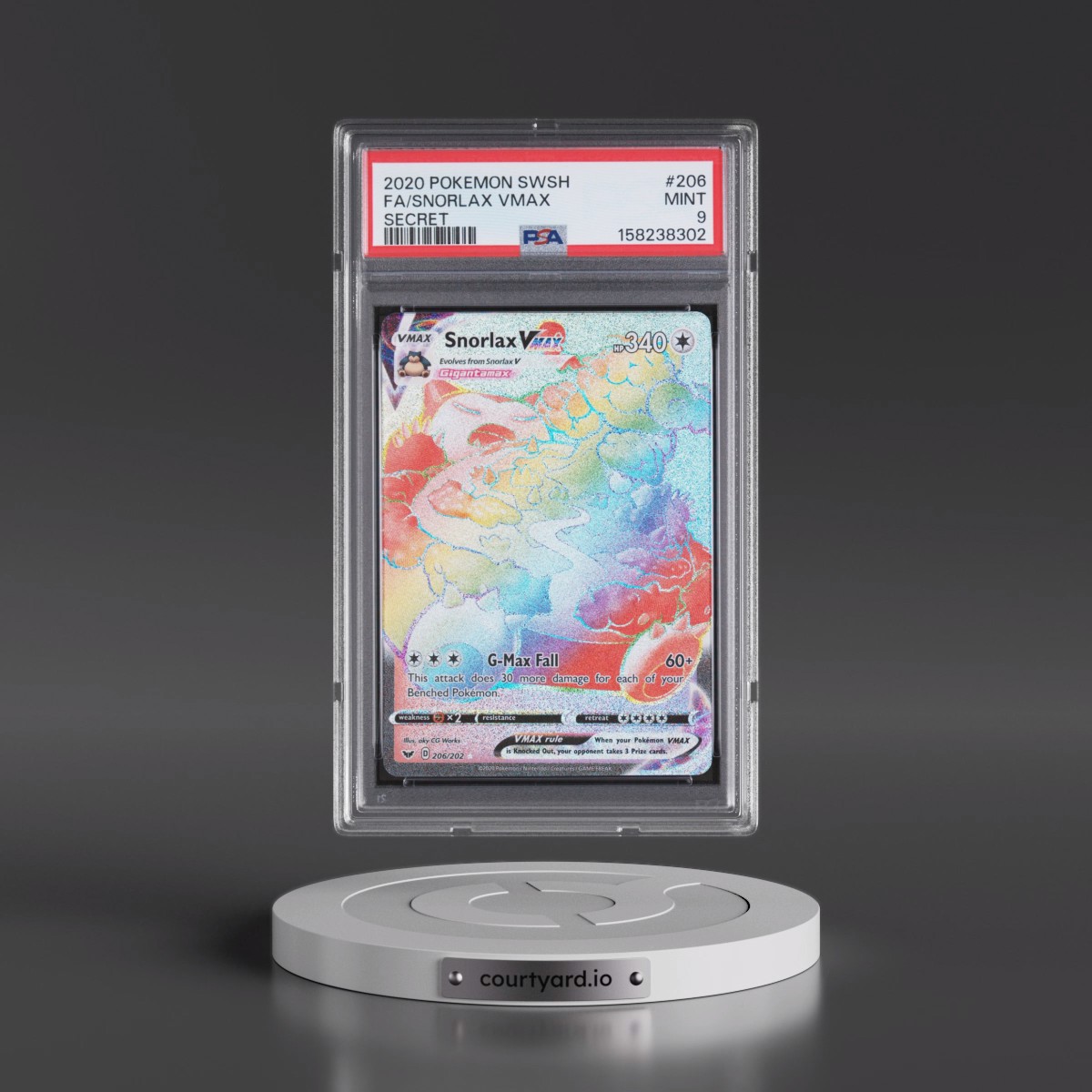 2020 Pokémon Sword & Shield #206 Snorlax Vmax - Full Art Secret (PSA 9 MINT)