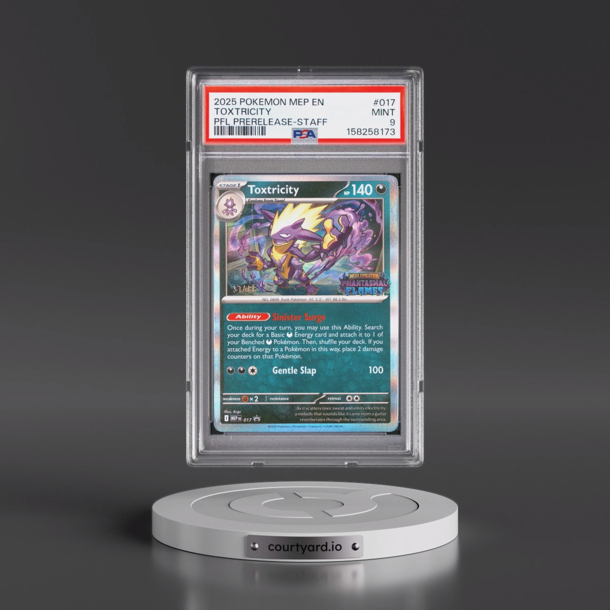 2025 Pokémon Mep EN-Me Black Star Promo #017 Toxtricity - Phantasmal Flames Prerelease-Staff (PSA 9 MINT)
