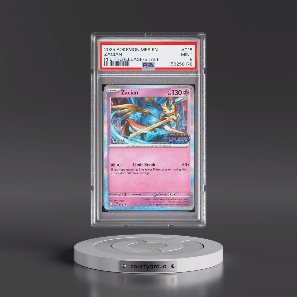 2025 Pokémon Mep EN-Me Black Star Promo #015 Zacian - Phantasmal Flames Prerelease-Staff (PSA 9 MINT)