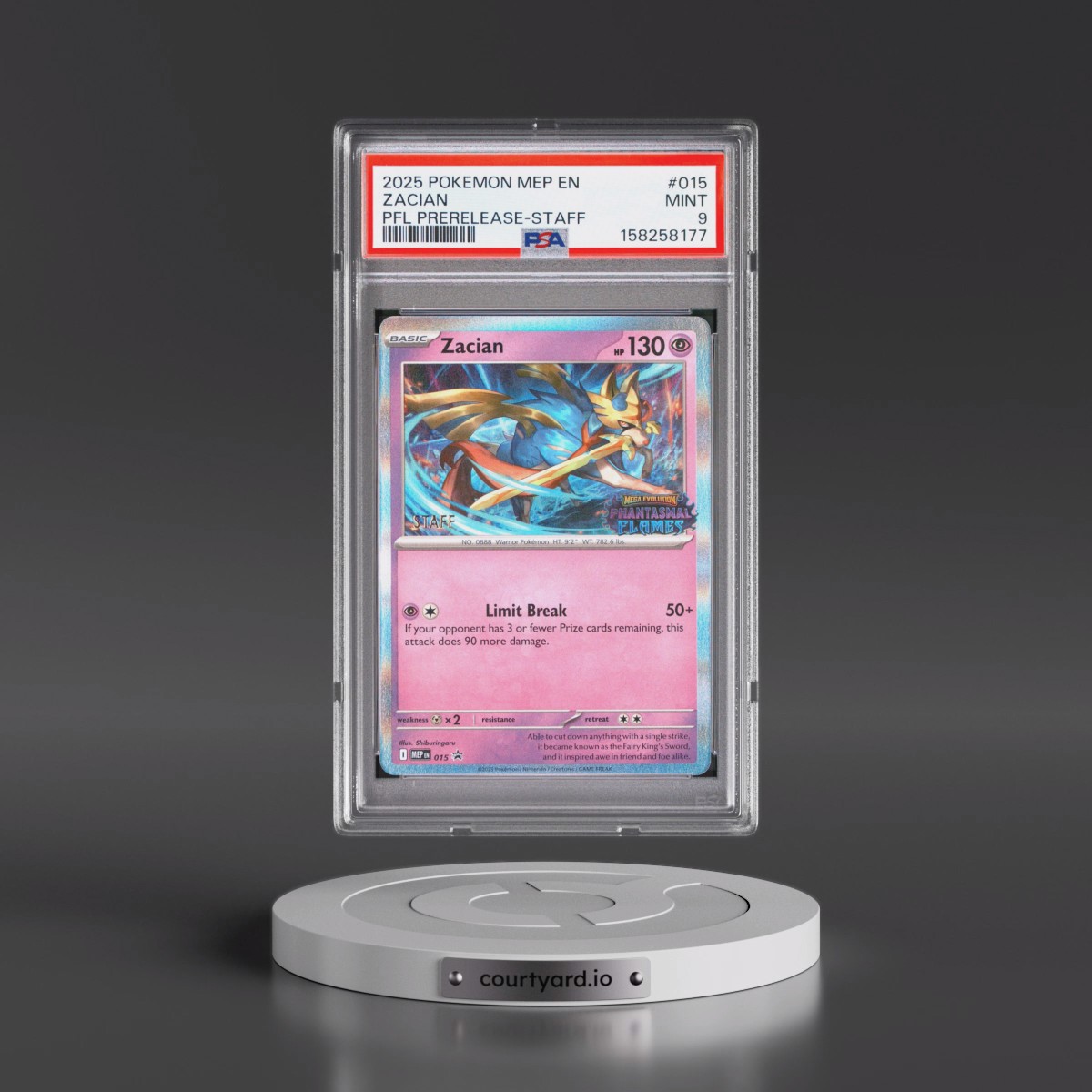 2025 Pokémon Mep EN-Me Black Star Promo #015 Zacian - Phantasmal Flames Prerelease-Staff (PSA 9 MINT)