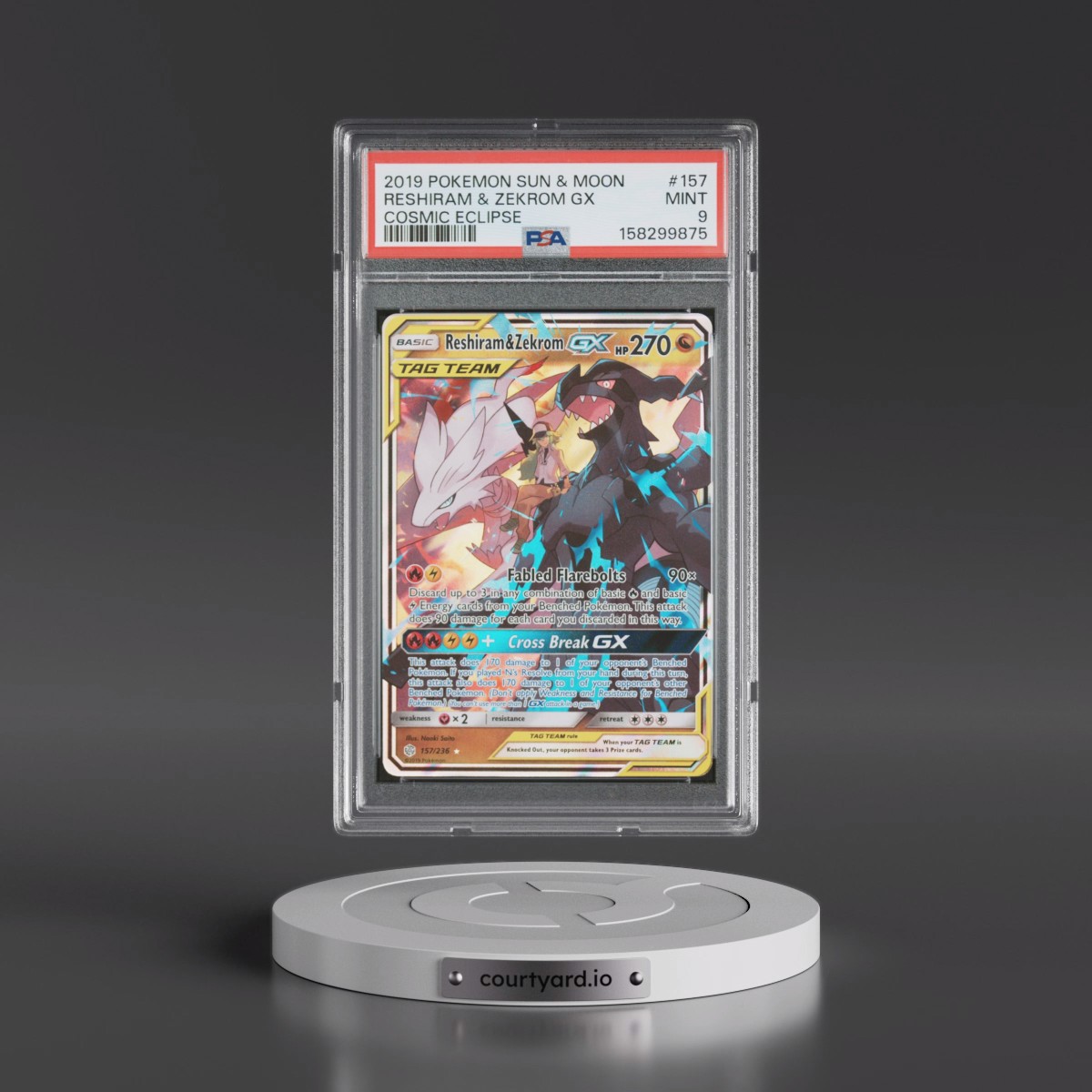 2019 Pokémon Sun & Moon Cosmic Eclipse #157 Reshiram & Zekrom GX - Holo (PSA 9 MINT)