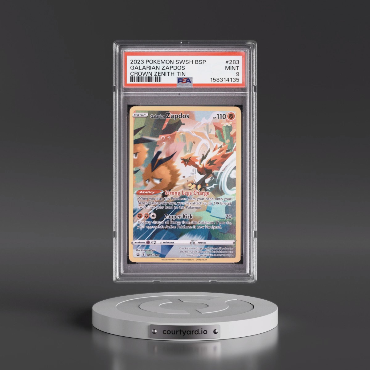 2023 Pokémon Swsh Black Star Promo #283 Galarian Zapdos - Crown Zenith Tin (PSA 9 MINT)