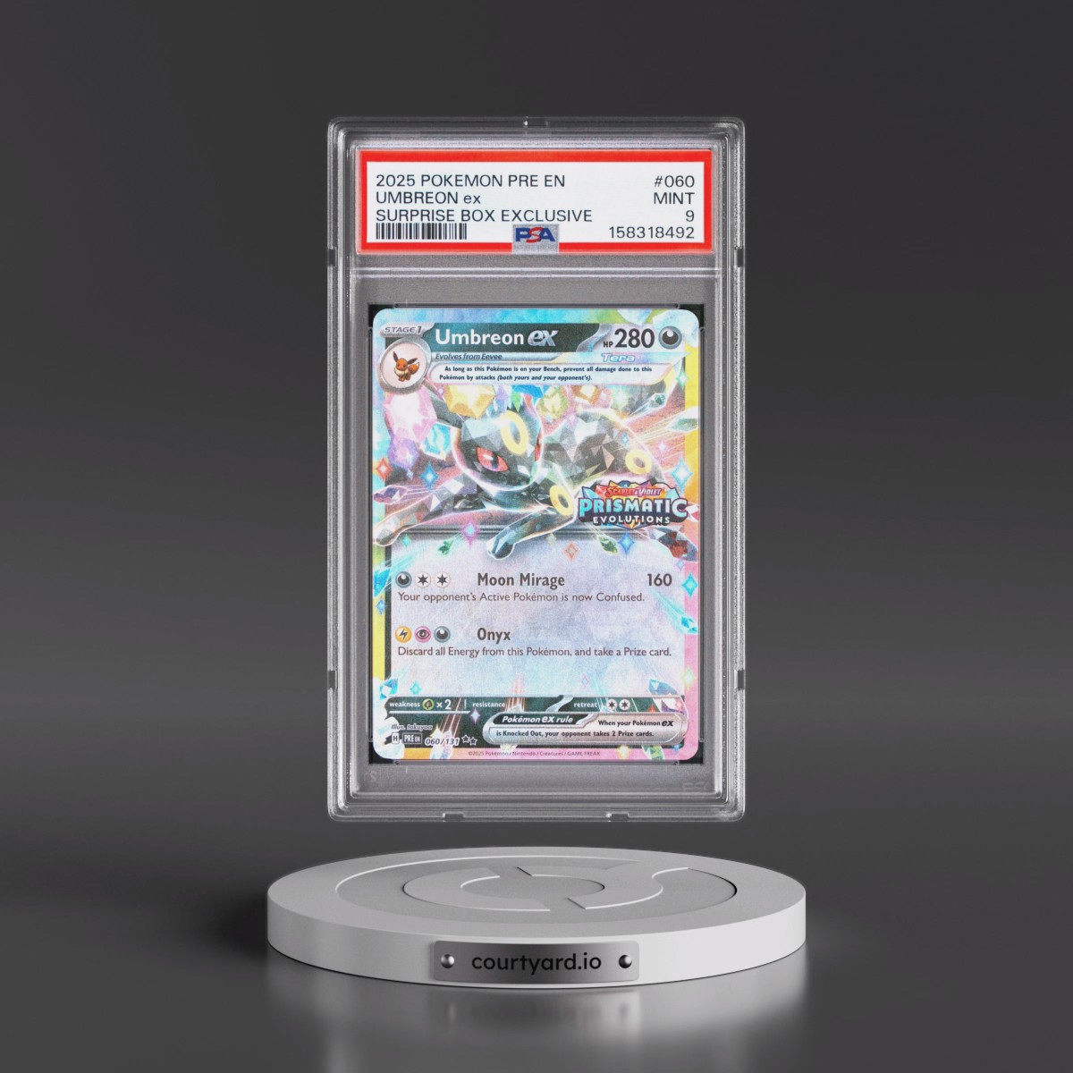 2025 Pokémon Pre EN-Prismatic Evolutions #060 Umbreon EX - Holo Surprise Box Exclusive (PSA 9 MINT)