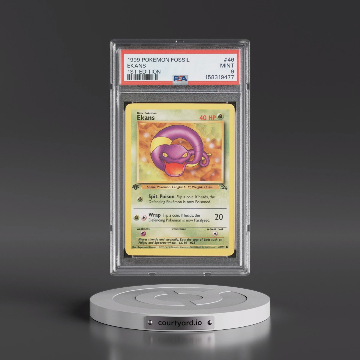 1999 Pokémon Fossil #46 Ekans - 1st Edition (PSA 9 MINT)