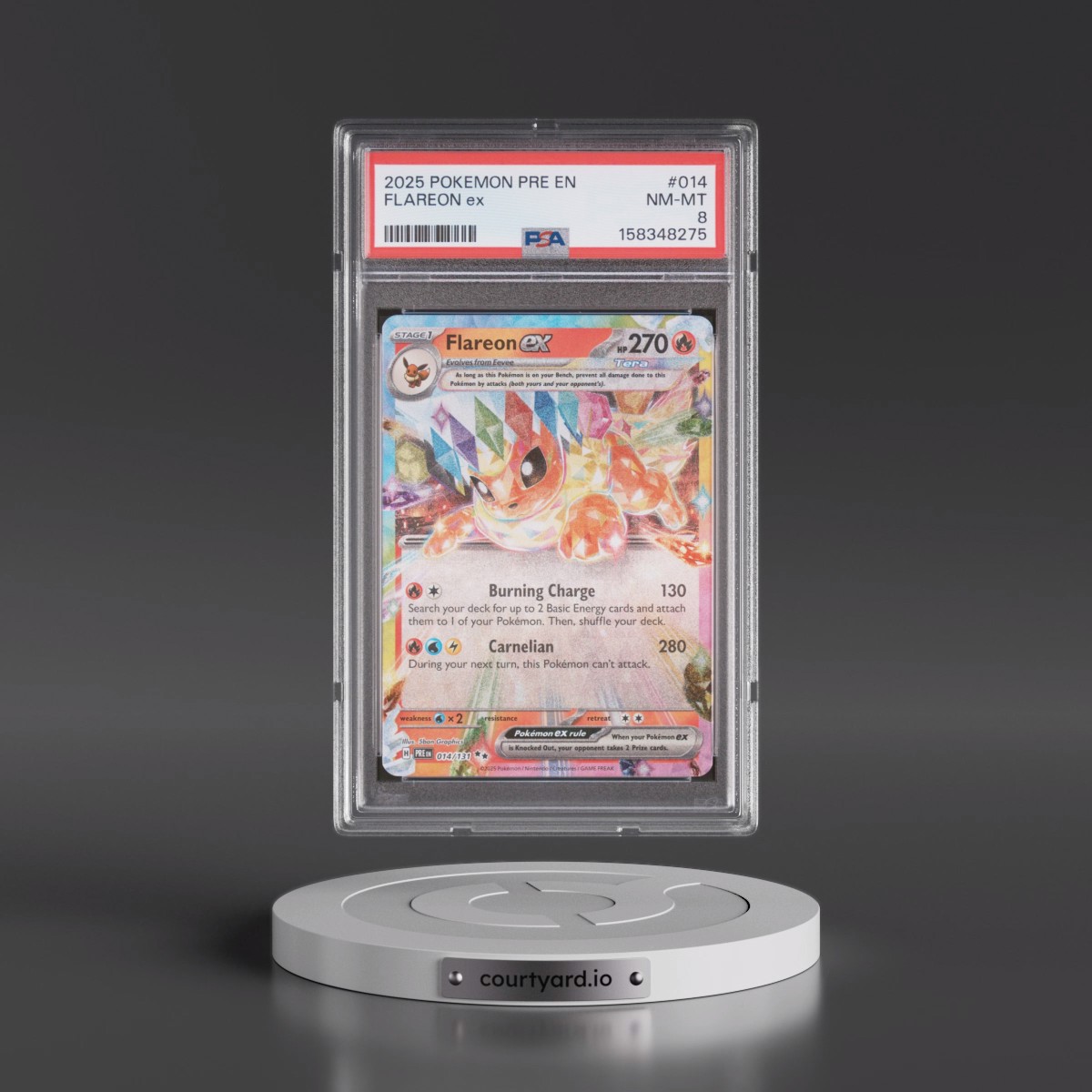 2025 Pokémon Pre EN-Prismatic Evolutions #014 Flareon EX - Holo (PSA 8 NM-MT)