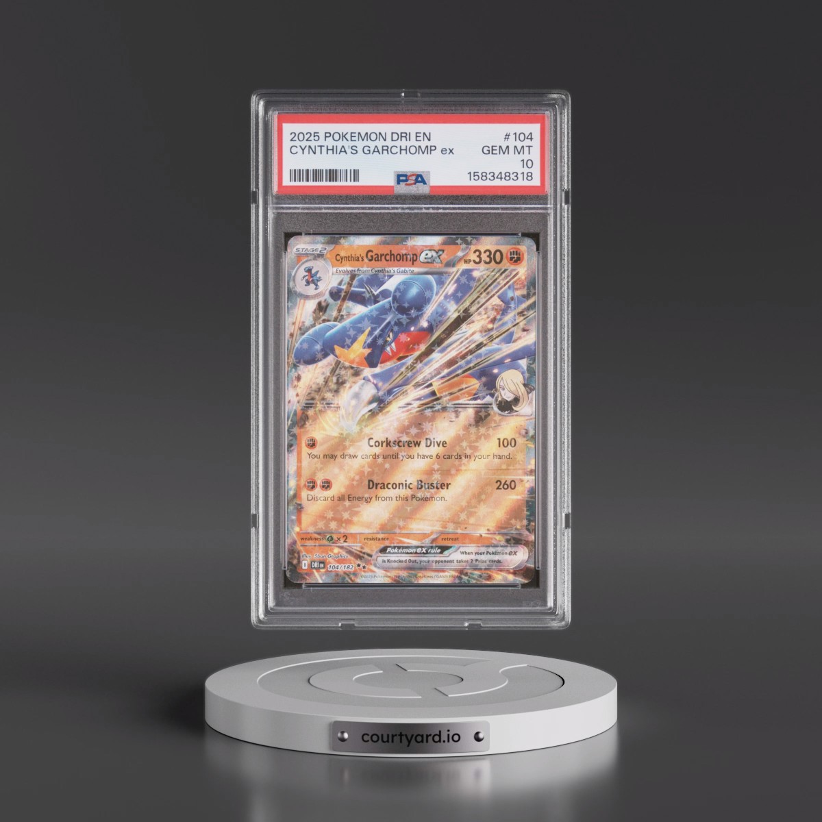 2025 Pokémon Dri EN-Destined Rivals #104 Cynthia's Garchomp EX - Holo (PSA 10 GEM MINT)