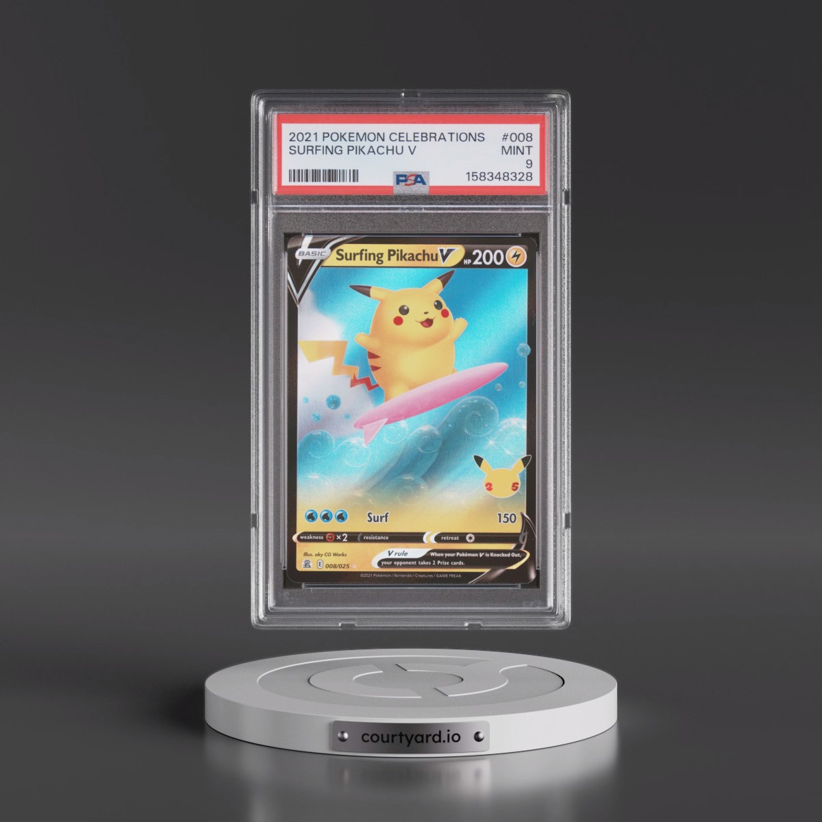 2021 Pokémon Celebrations #008 Surfing Pikachu V - Holo (PSA 9 MINT)