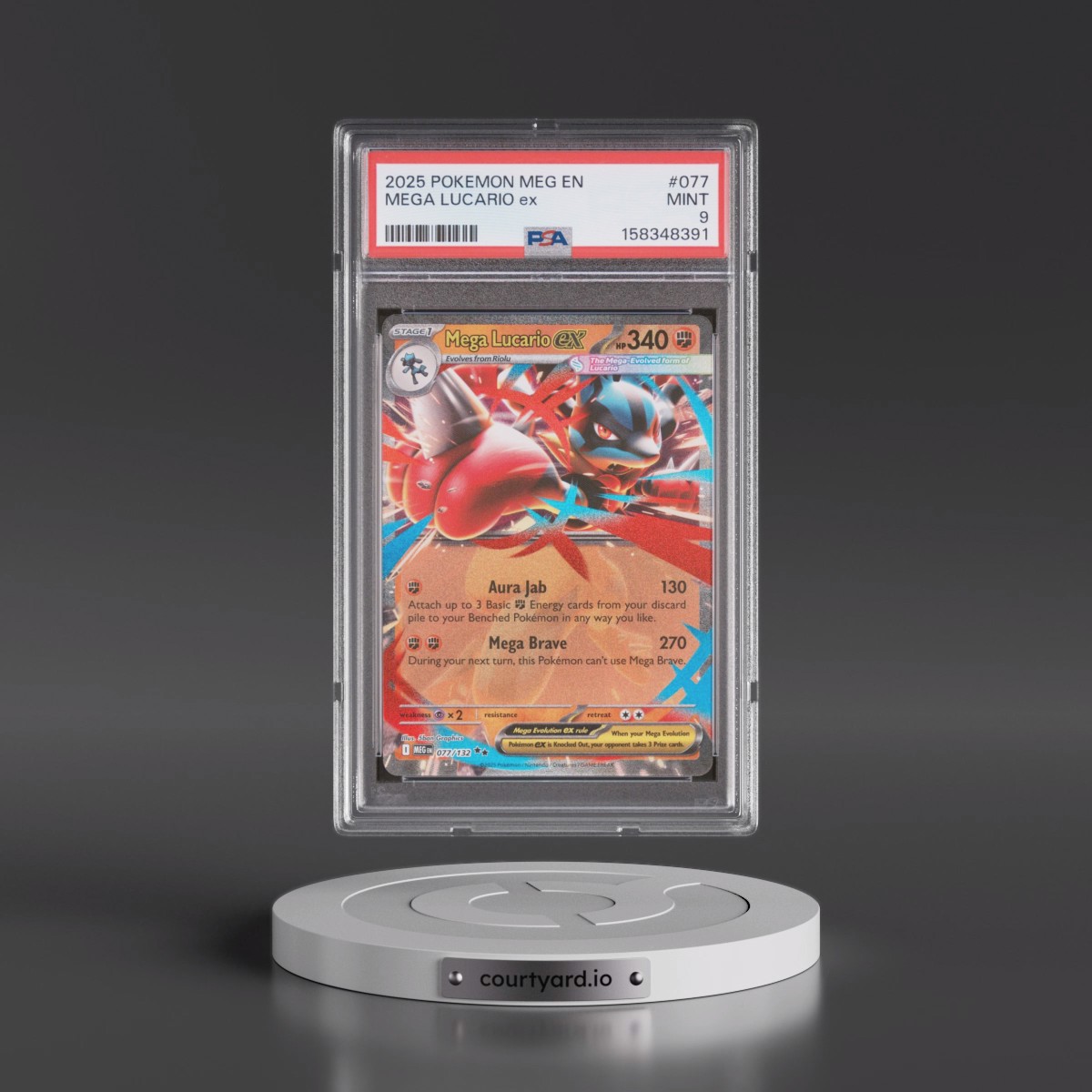 2025 Pokémon Meg EN-Mega Evolution #077 Mega Lucario EX - Holo (PSA 9 MINT)