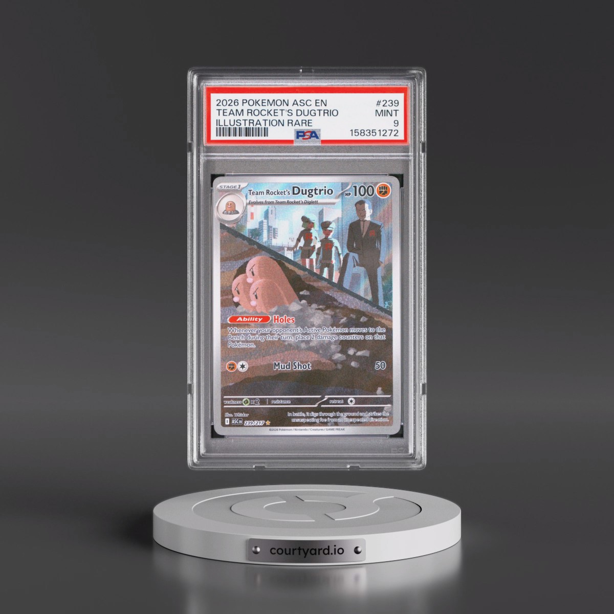 2026 Pokémon Asc EN-Ascended Heroes #239 Team Rocket's Dugtrio - Illustration Rare (PSA 9 MINT)