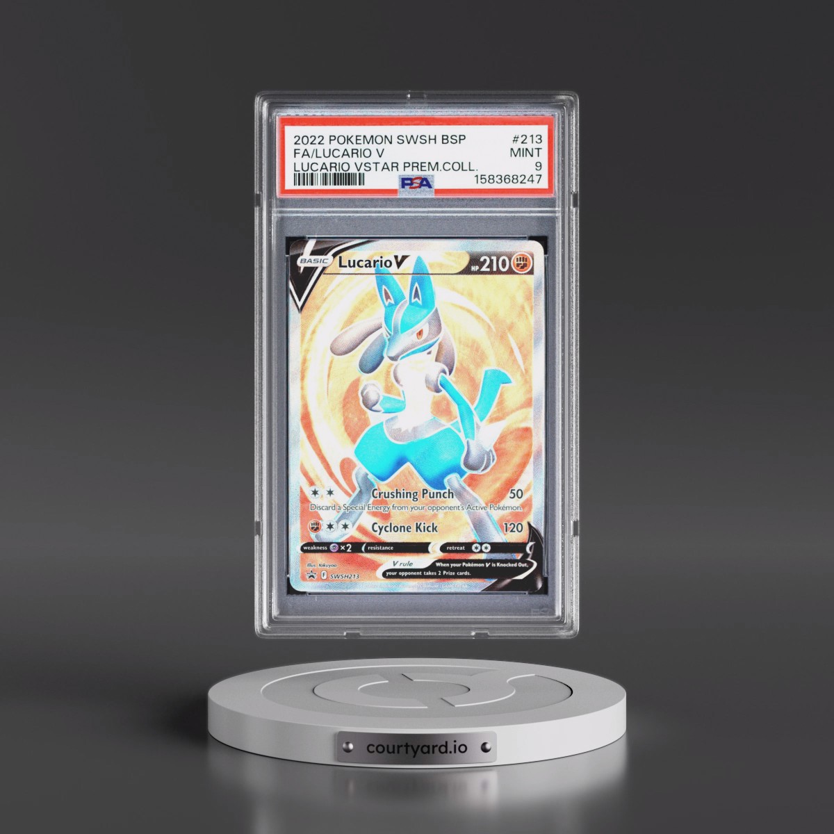2022 Pokémon Swsh Black Star Promo #213 Lucario V - Holo Full Art Lucario Vstar Premium Collection (PSA 9 MINT)