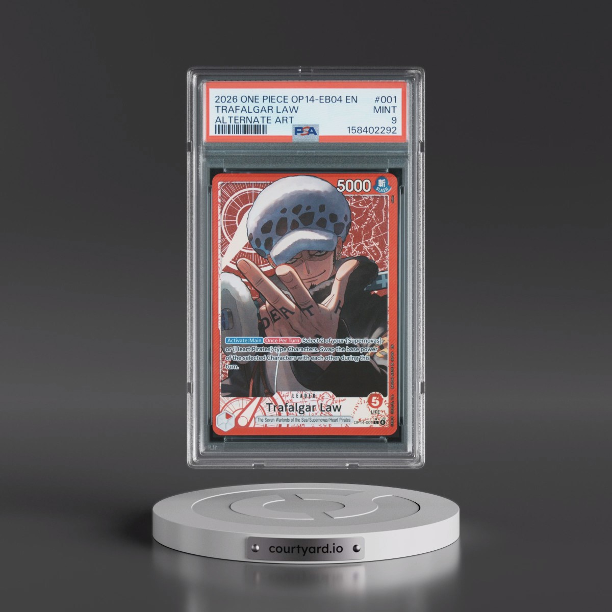 2026 One Piece OP14-EB04-the Azure Sea's Seven #001 Trafalgar Law - Alternate Art (PSA 9 MINT)
