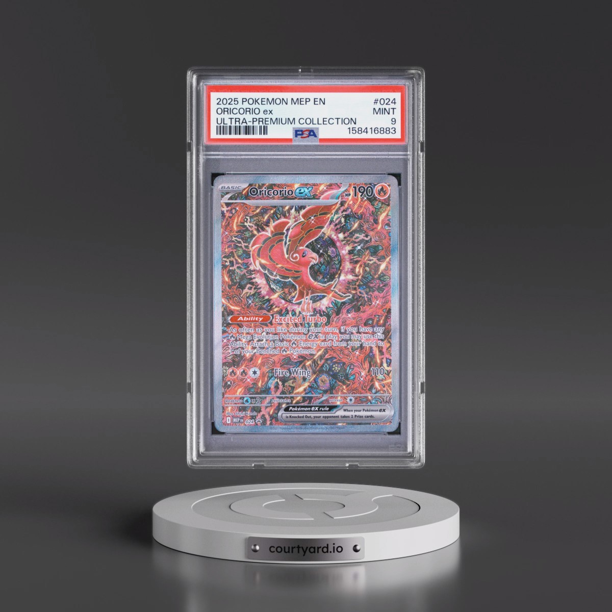 2025 Pokémon Mep EN-Me Black Star Promo #024 Oricorio EX - Holo Mega Charizard X EX Ultra-Premium Collection (PSA 9 MINT)