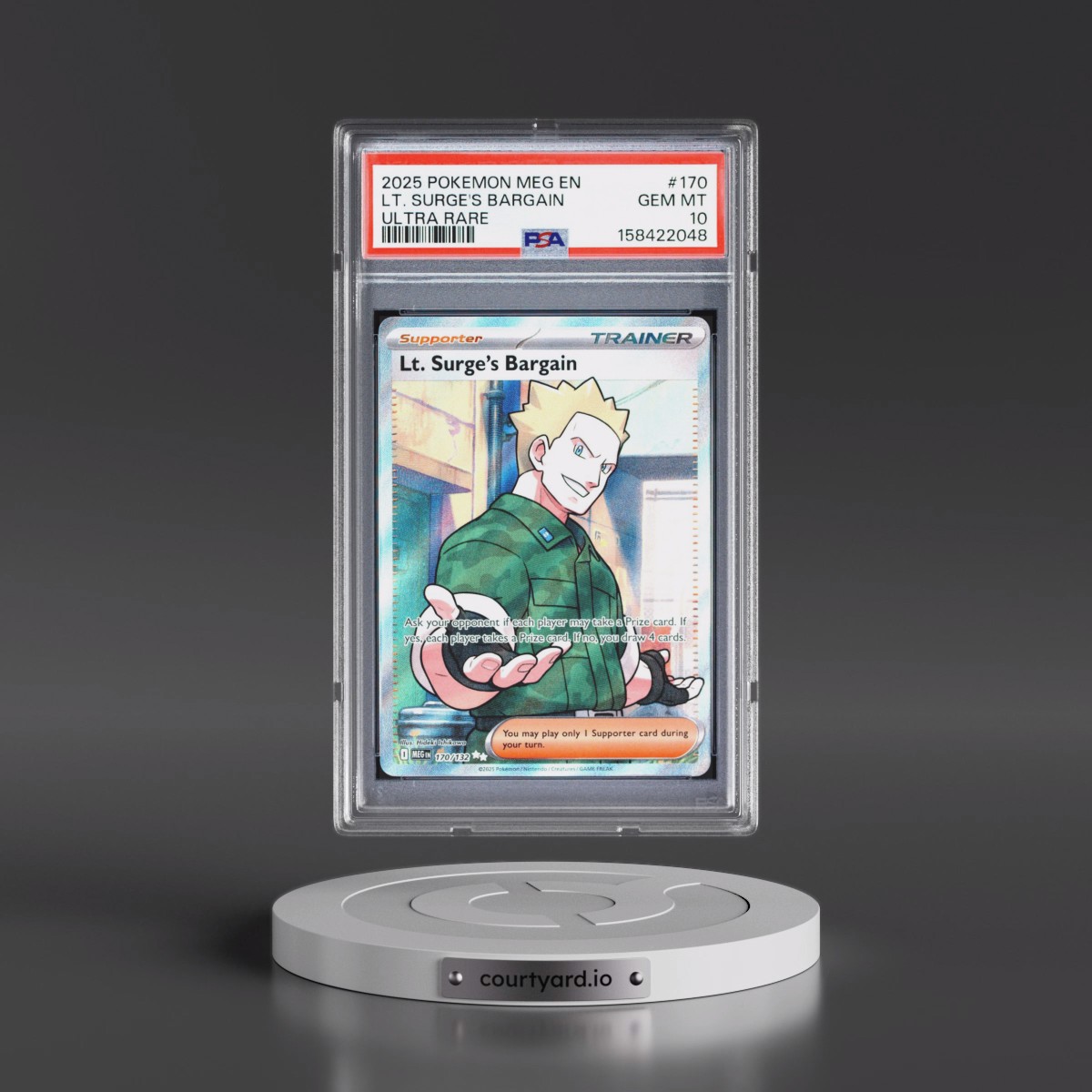 2025 Pokémon Meg EN-Mega Evolution #170 LT. Surge's Bargain - Ultra Rare (PSA 10 GEM MINT)