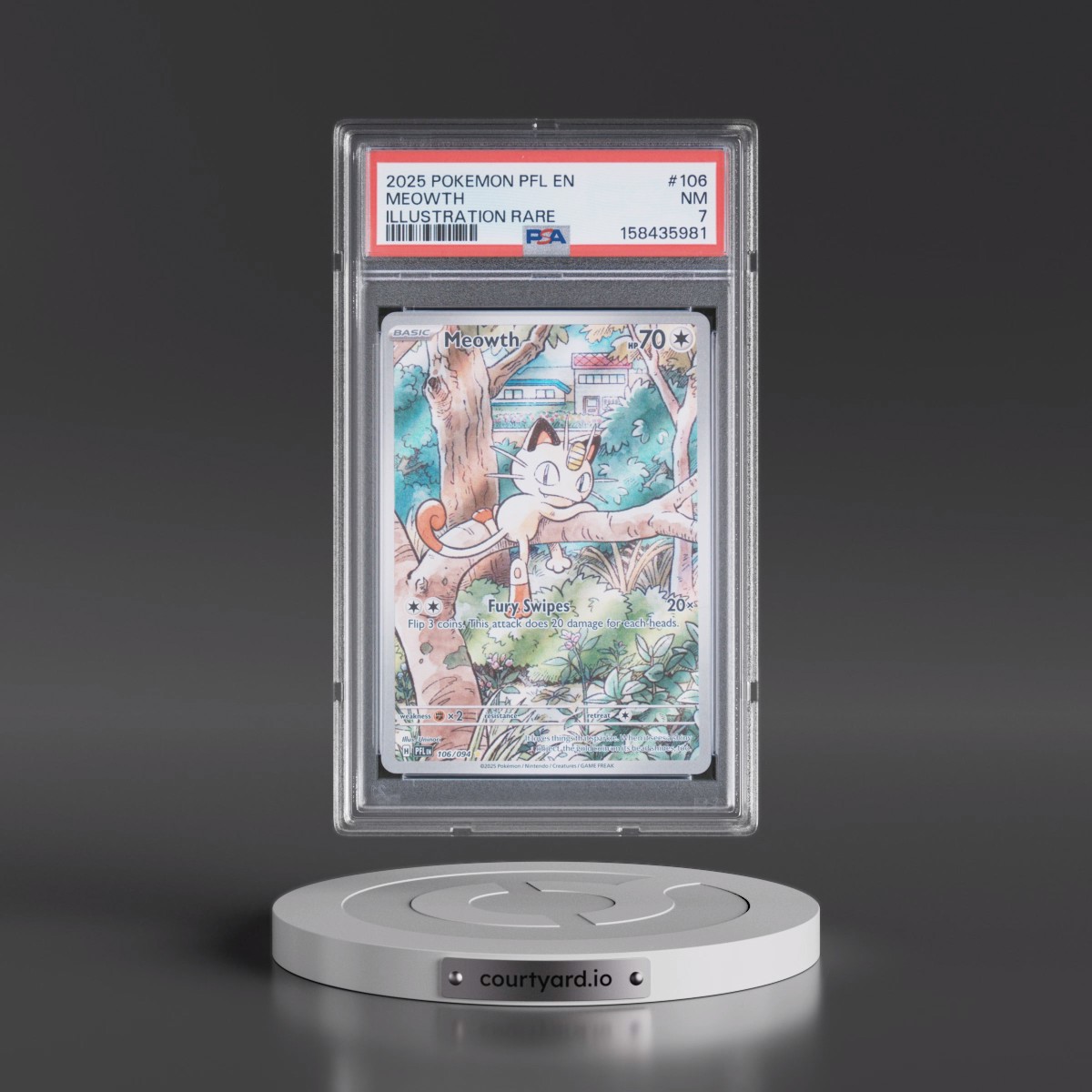 2025 Pokémon Pfl EN-Phantasmal Flames #106 Meowth - Illustration Rare (PSA 7 NM)