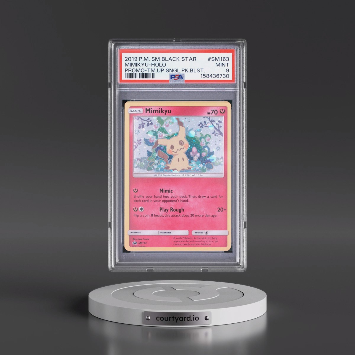 2019 Pokémon SM Black Star Promo #SM163 Mimikyu - Holo Team Up Single Pack Blisters (PSA 9 MINT)