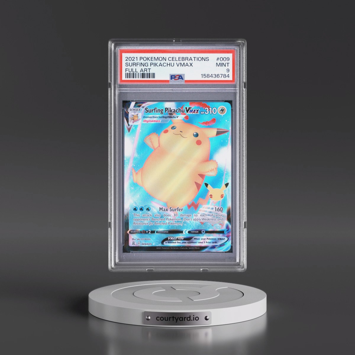 2021 Pokémon Celebrations #009 Surfing Pikachu Vmax - Full Art (PSA 9 MINT)
