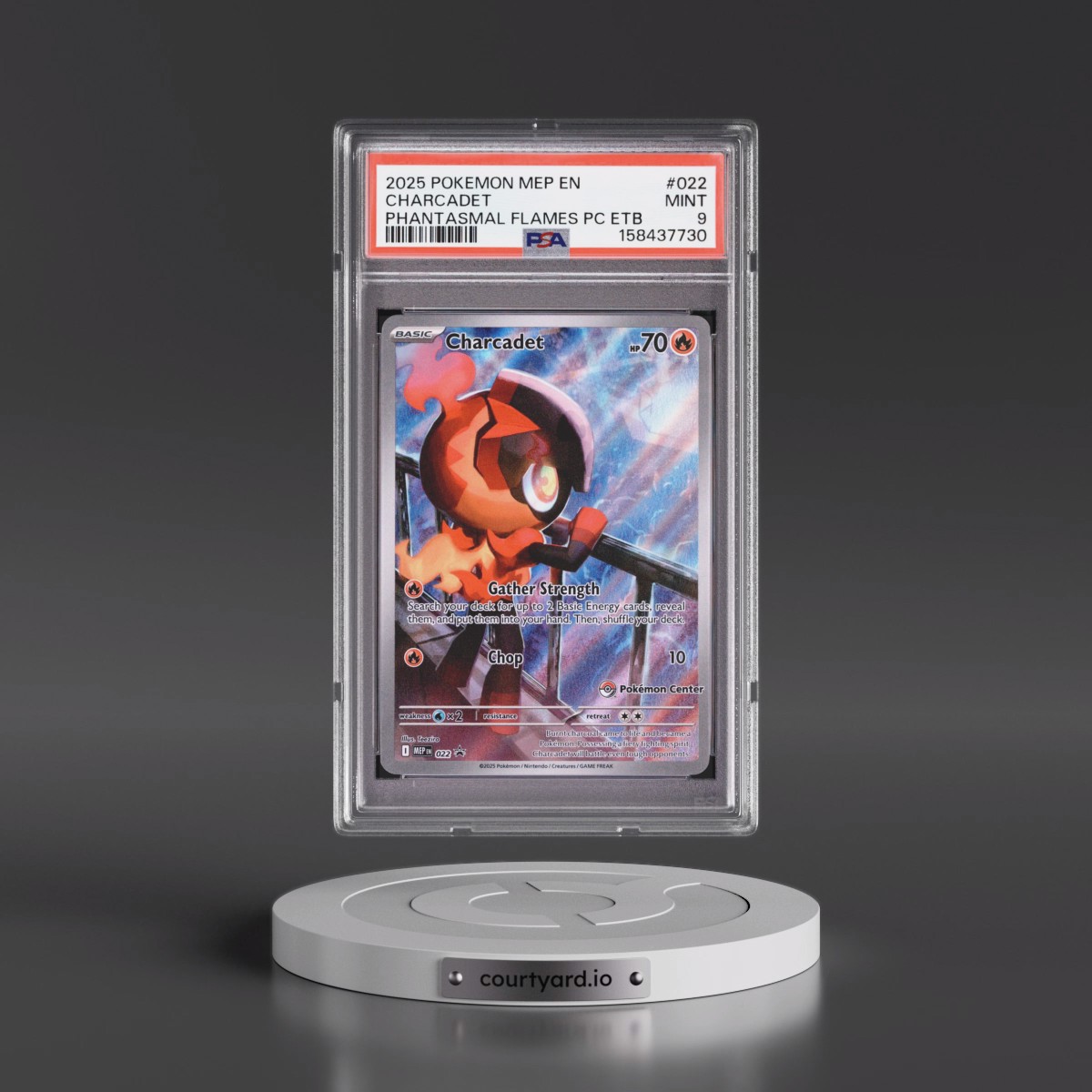 2025 Pokémon Mep EN-Me Black Star Promo #022 Charcadet - Phantasmal Flames Pokemon Center Elite Trainer Box (PSA 9 MINT)