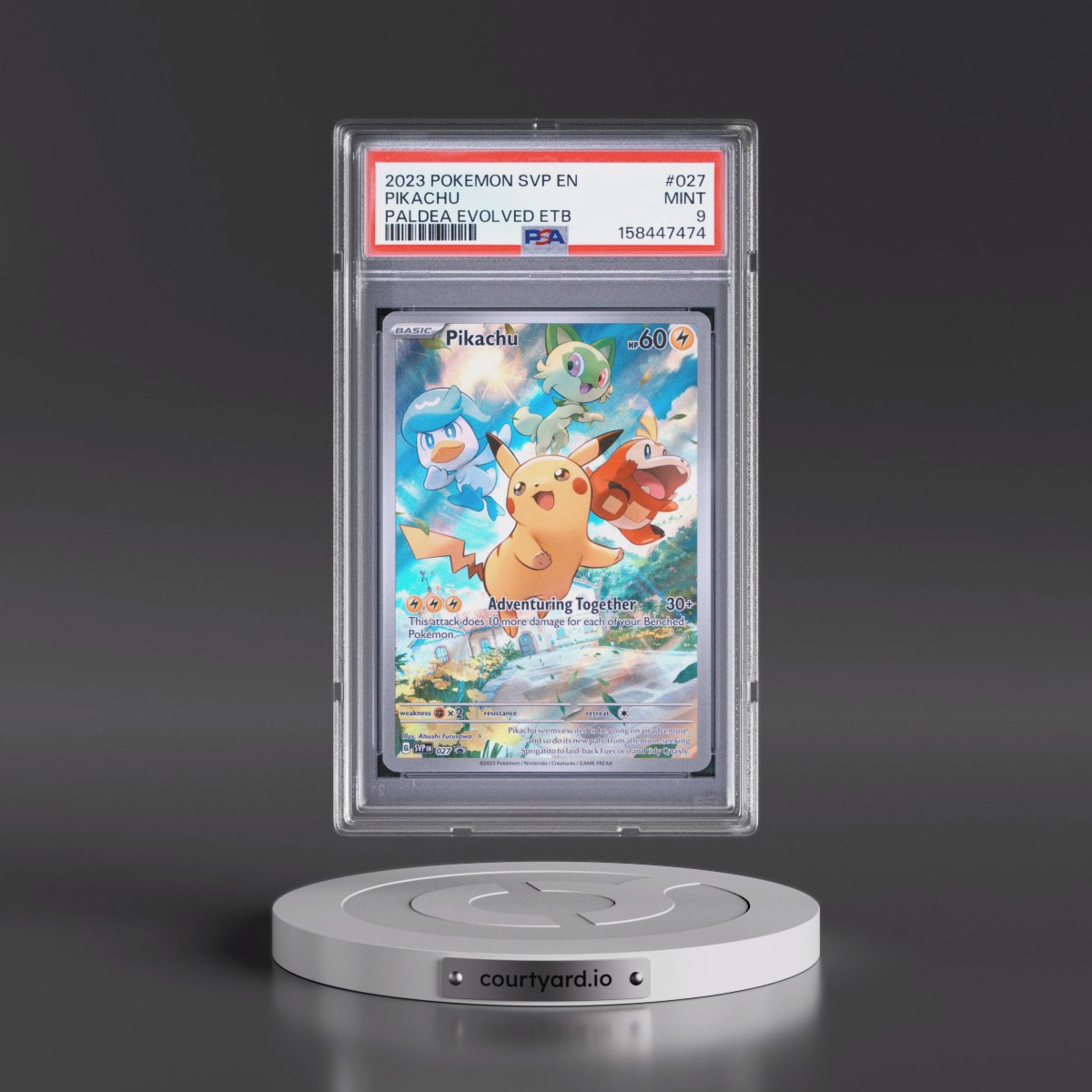 2023 Pokémon Svp EN-SV Black Star Promo #027 Pikachu - Paldea Evolved Elite Trainer Box (PSA 9 MINT)