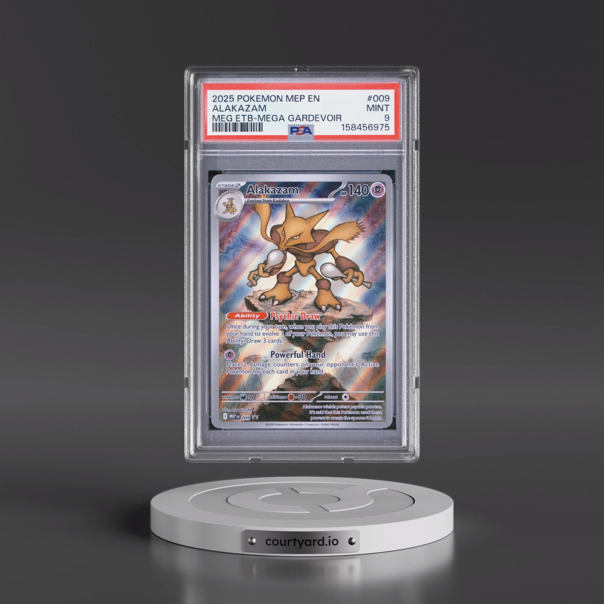 2025 Pokémon Mep EN-Me Black Star Promo #009 Alakazam - Mega Evolution Elite Trainer Box-Mega Gardevoir (PSA 9 MINT)