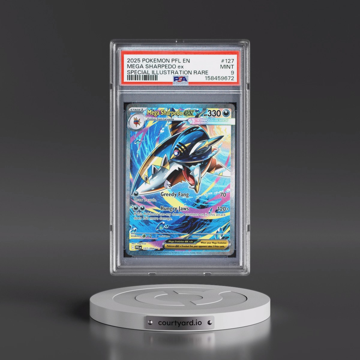 2025 Pokémon Pfl EN-Phantasmal Flames #127 Mega Sharpedo EX - Holo Special Illustration Rare (PSA 9 MINT)