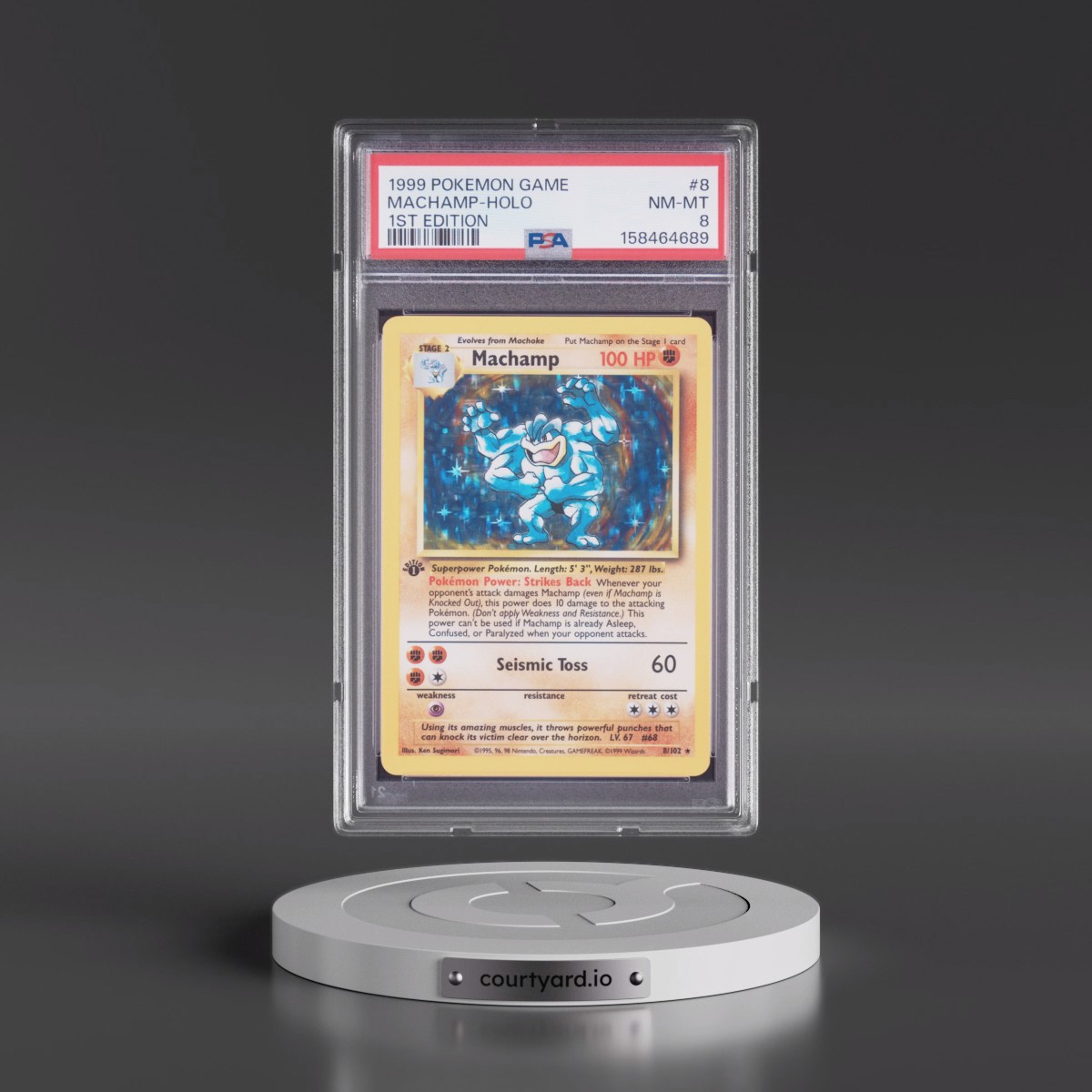 1999 Pokémon Game #8 Machamp - 1st Edition Holo (PSA 8 NM-MT)