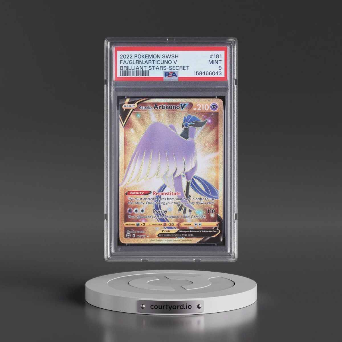 2022 Pokémon Sword & Shield Brilliant Stars #181 Galarian Articuno V - Holo Full Art Secret (PSA 9 MINT)