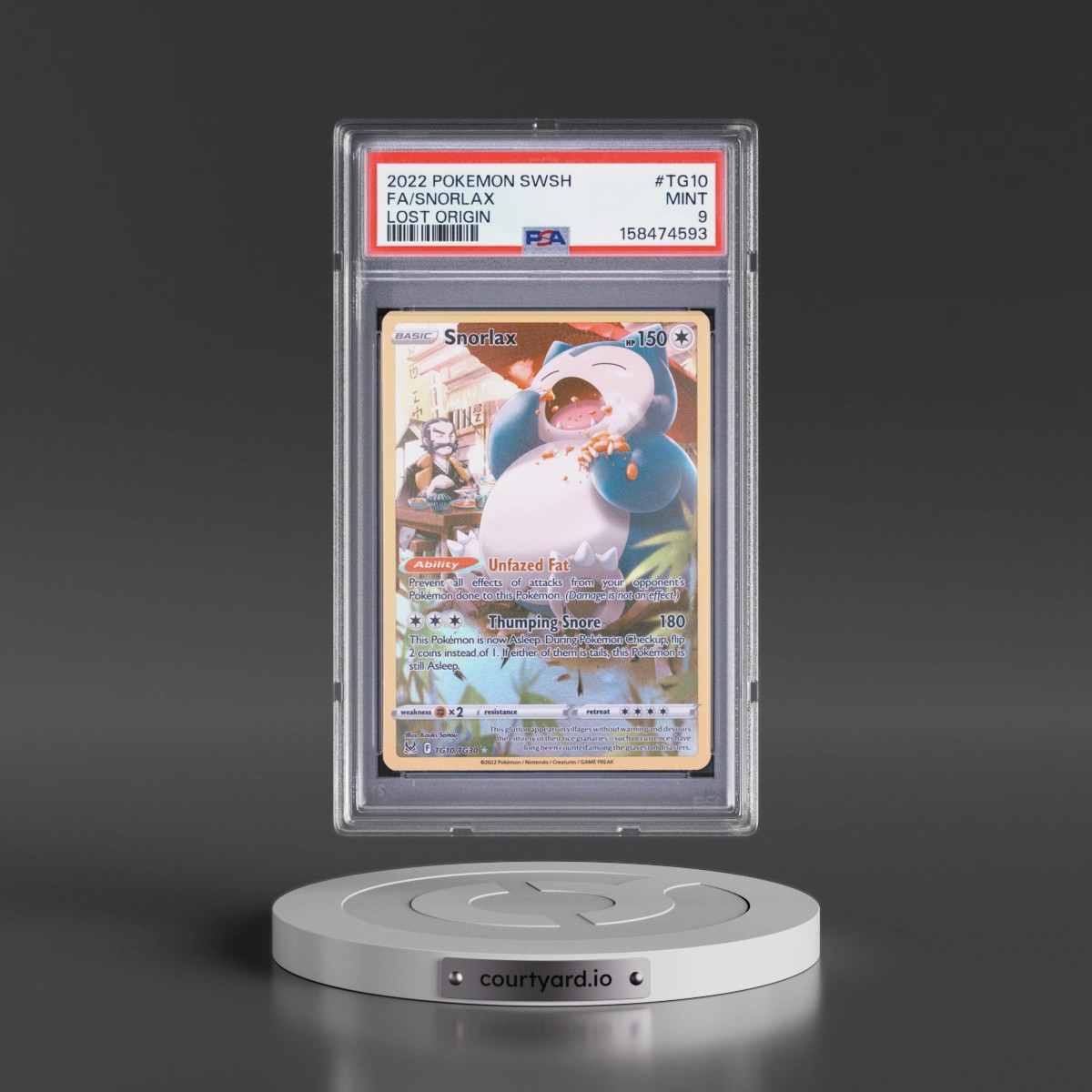 2022 Pokémon Sword & Shield Lost Origin #TG10 Snorlax - Full Art (PSA 9 MINT)