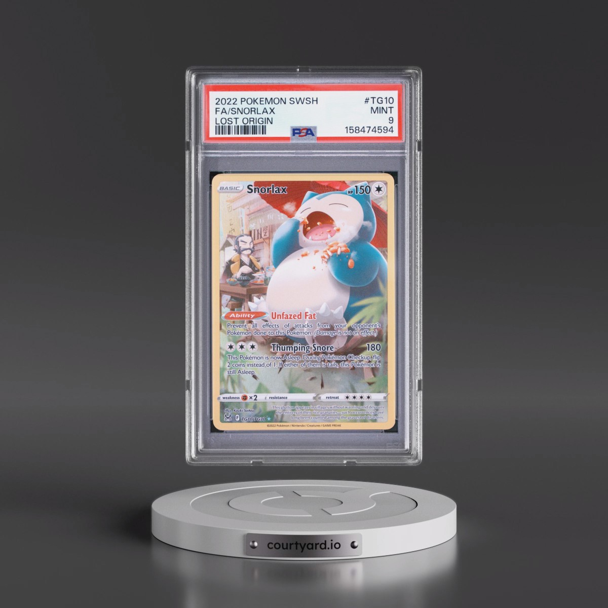 2022 Pokémon Sword & Shield Lost Origin #TG10 Snorlax - Full Art (PSA 9 MINT)