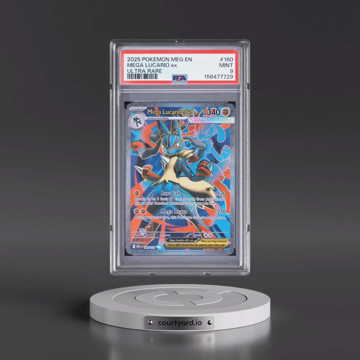 2025 Pokémon Meg EN-Mega Evolution #160 Mega Lucario EX - Holo Ultra Rare (PSA 9 MINT)