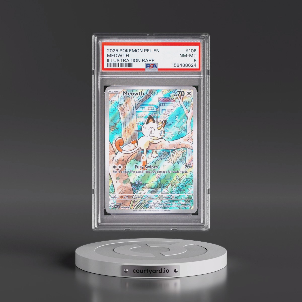 2025 Pokémon Pfl EN-Phantasmal Flames #106 Meowth - Illustration Rare (PSA 8 NM-MT)