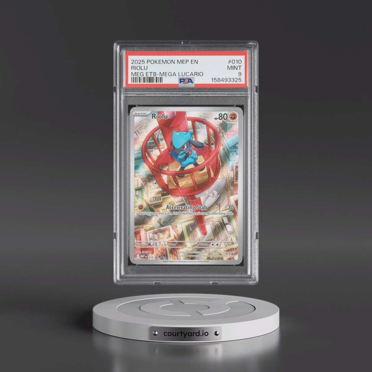 2025 Pokémon Mep EN-Me Black Star Promo #010 Riolu - Mega Evolution Elite Trainer Box-Mega Lucario (PSA 9 MINT)