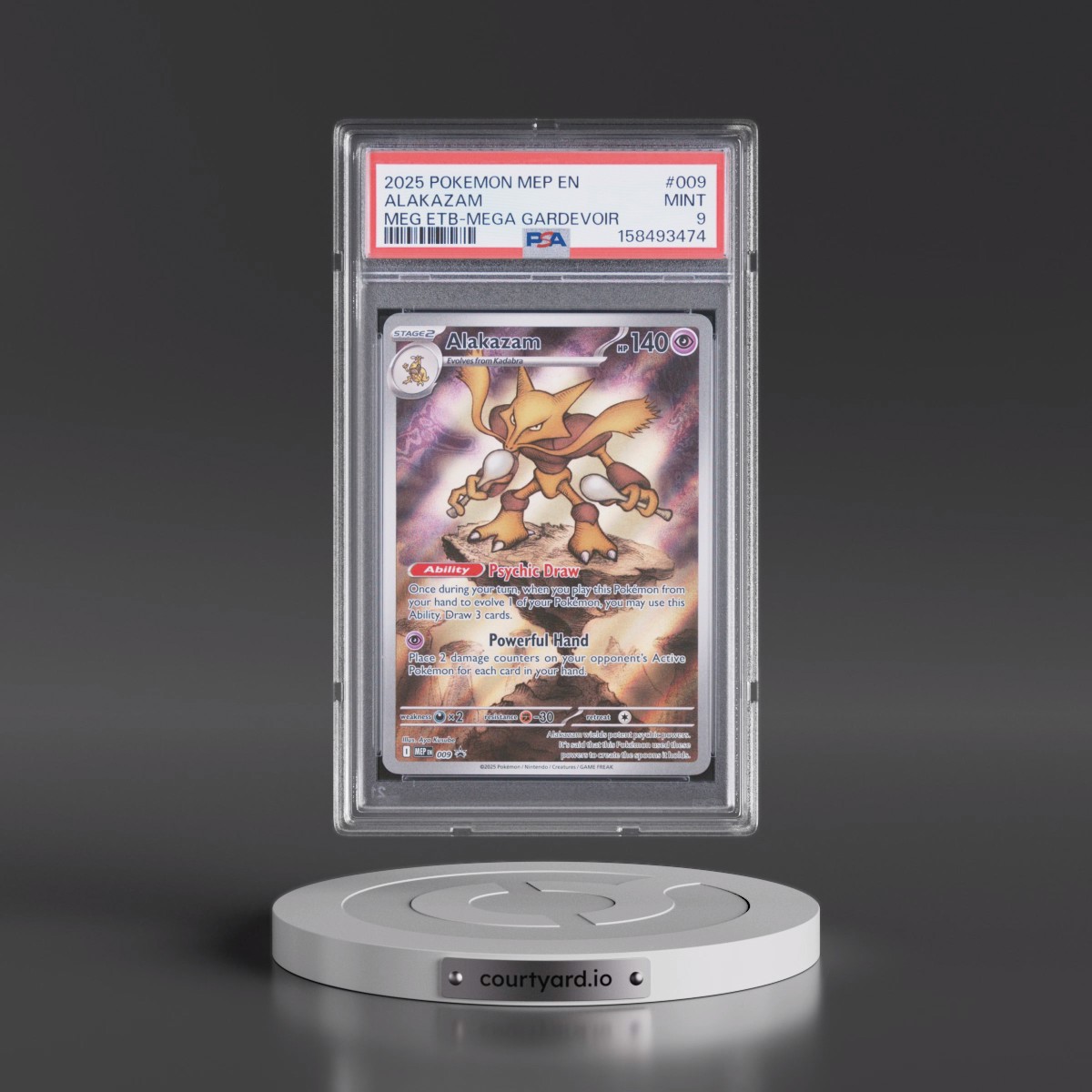 2025 Pokémon Mep EN-Me Black Star Promo #009 Alakazam - Mega Evolution Elite Trainer Box-Mega Gardevoir (PSA 9 MINT)