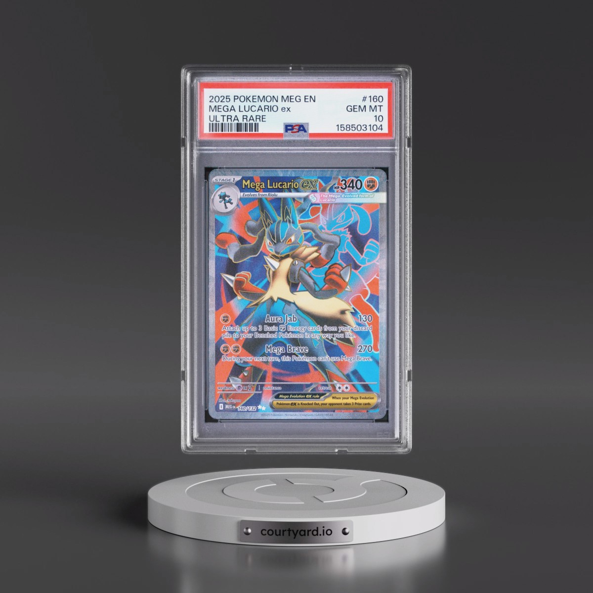 2025 Pokémon Meg EN-Mega Evolution #160 Mega Lucario EX - Holo Ultra Rare (PSA 10 GEM MINT)